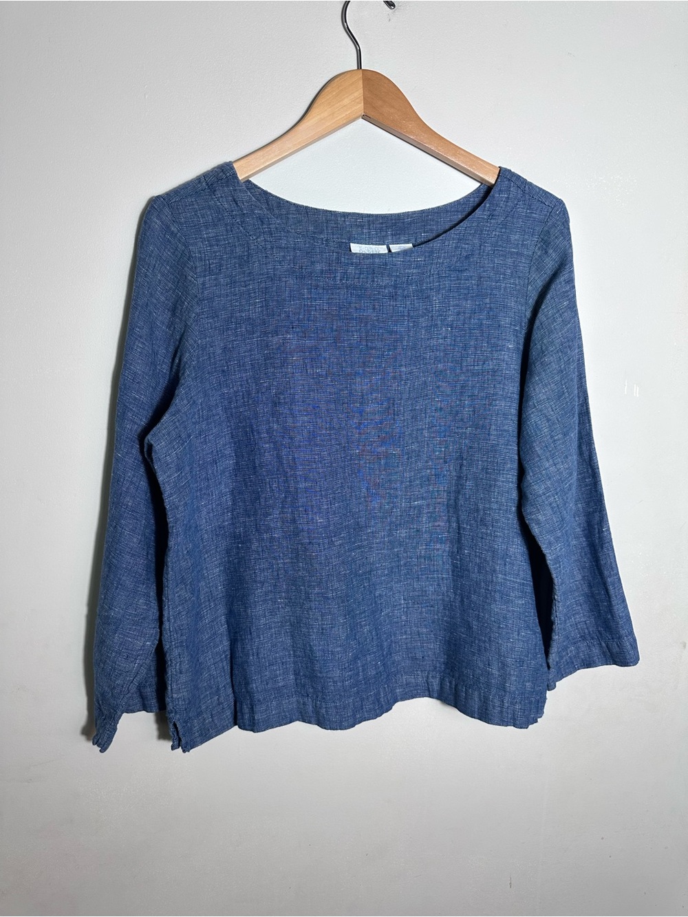 Sigrid Olsen Blue Boatneck Linen Long Sleeve Top